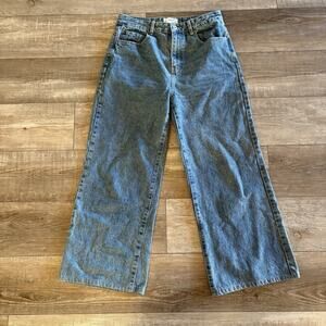 Cotton:On Jeans Women 8 *Hemmed Wide Leg Blue Denim Hi Rise Petite 100% Cotton